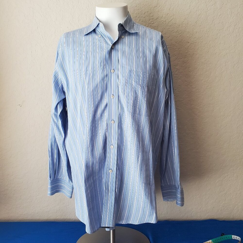 VTG Tommy Hilfiger 100% Cotton blue & white striped dress shirt